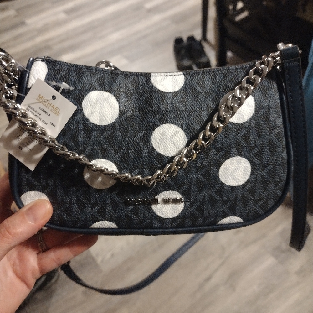 NWT Michael Kors Carmela Small Polkadot And Signature Logo Pochette